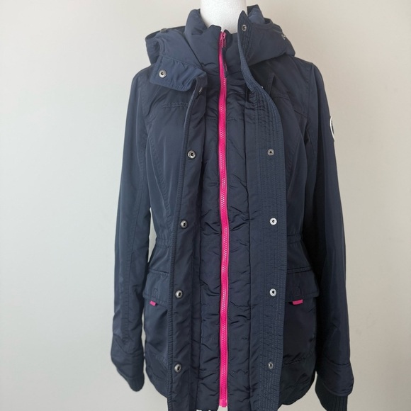 Abercrombie & Fitch Women’s Navy Hooded Parka Jacket Size L Winter Coat - Picture 5 of 15